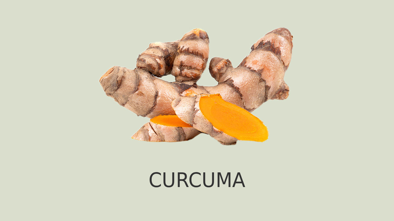 Image de curcuma sur un fond vert avec la l&eacute;gende : KURKUMA.